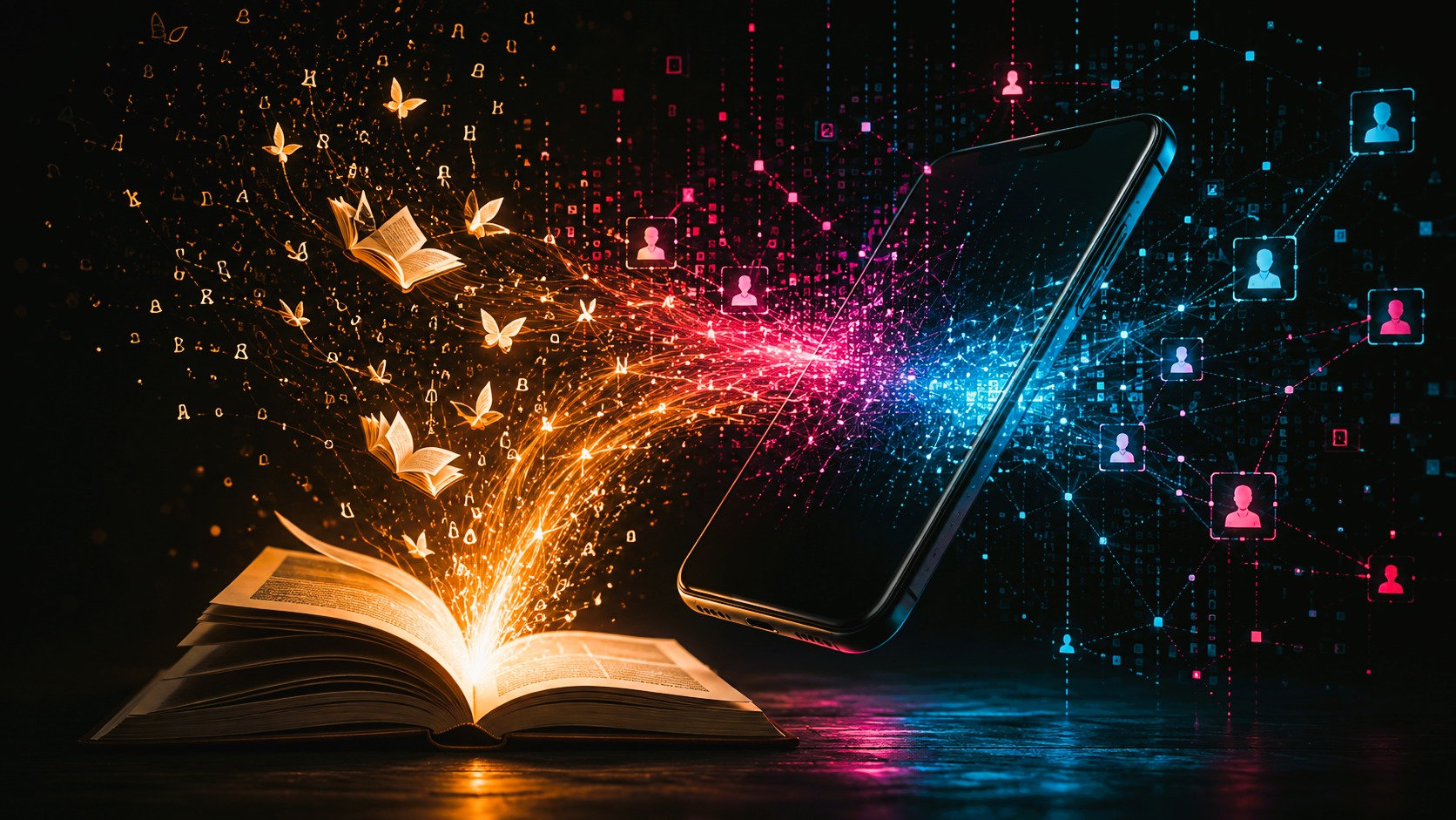 Editorial Artwork zu BookTok, Büchern, Algorithmen, Daten und digitaler Verantwortung